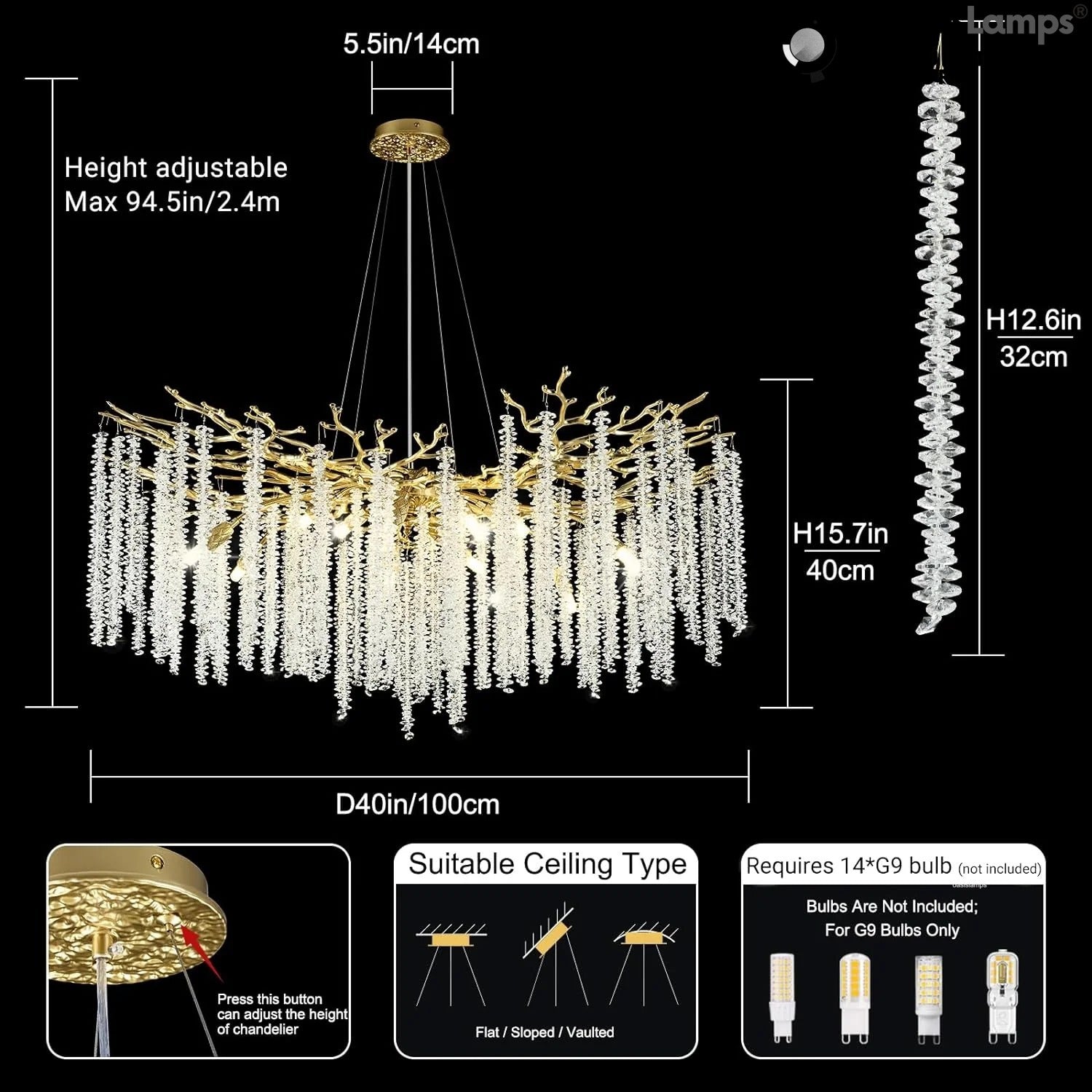 Snow Tree Branch Crystal Chandelier 30" 40"D#color_brass,size_40"