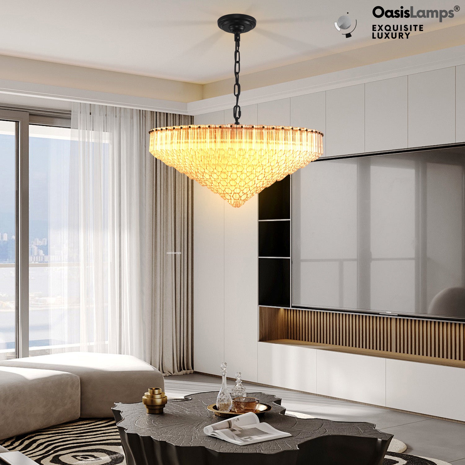 Ethereal Radiance Clear Amber Round Crystal Chandelier 14" 30"D#glass color_clear,size_30in