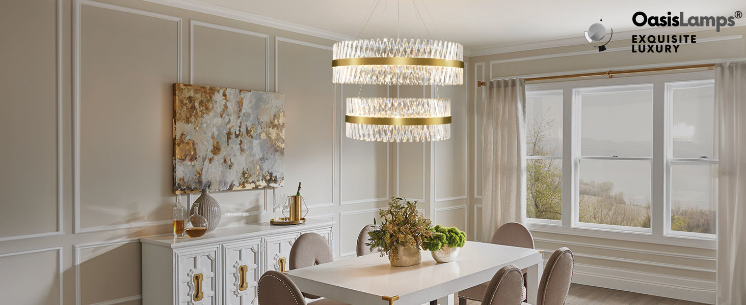 Vetro Prism Crystal 2-Tier Chandelier 31.5" 40" L#Color_Brass,size_D40"+D31.5"