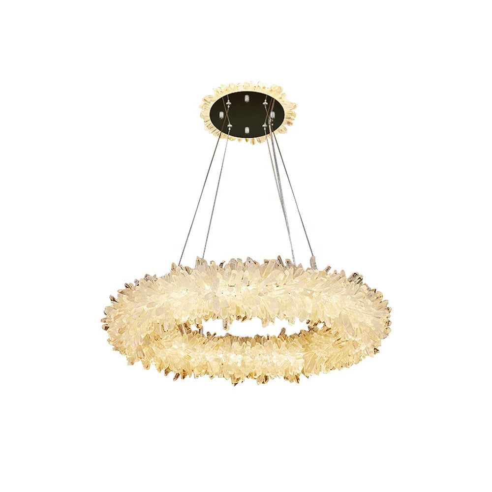 Crystal Pillar Brass Round Chandelier