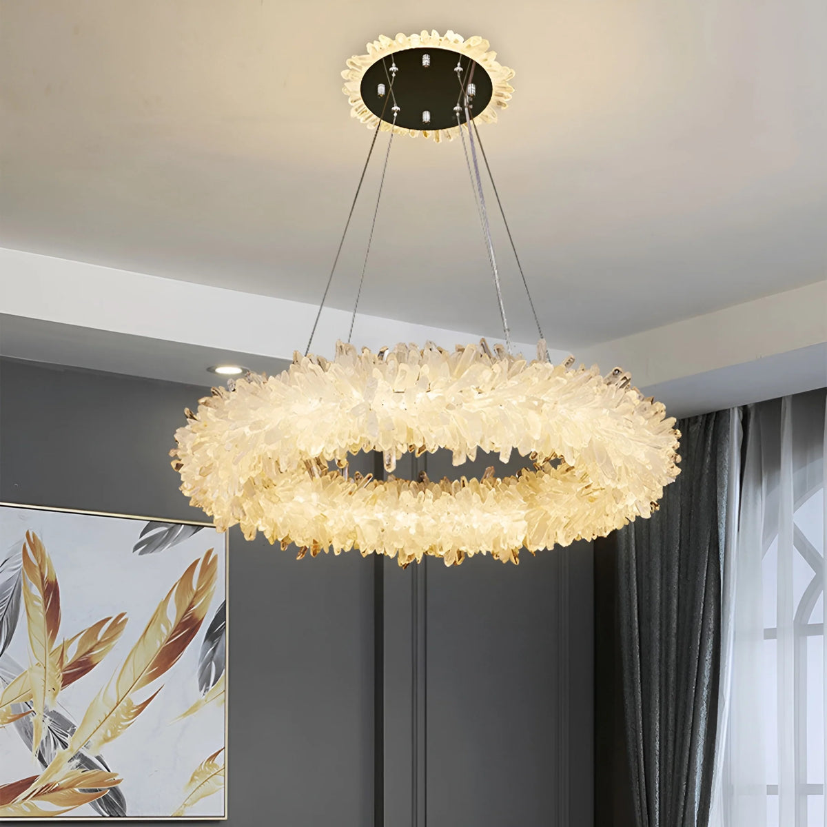 Crystal Pillar Brass Round Chandelier