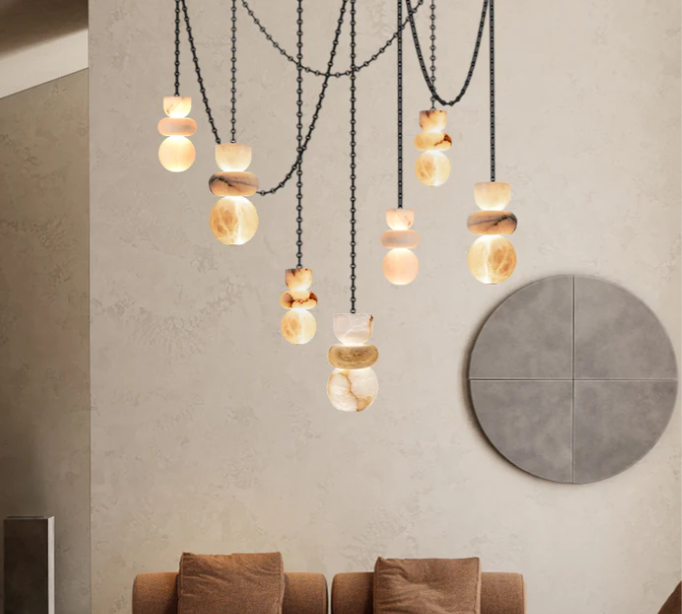 9 lights  Multi Light LED Pendant Light Fixtures white alabaster lighting - GOLD CHAIN