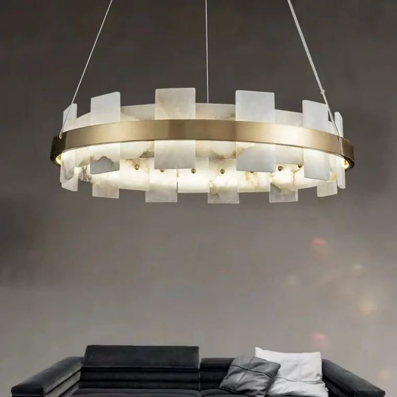 Swang Alabaster Flake Glo Modern Round Chandelier