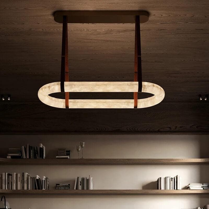 Leather Circle Alabaster Chandelier