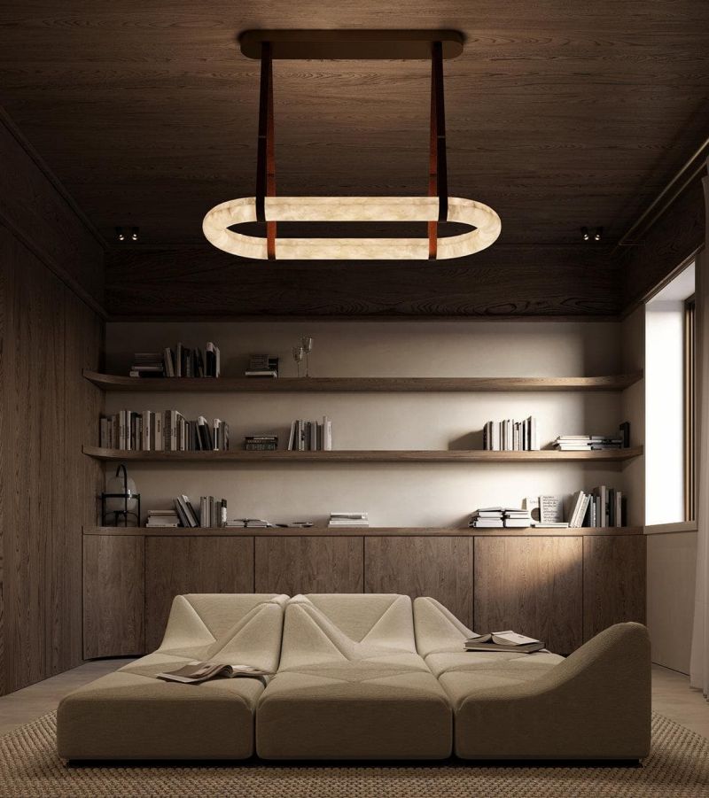 Leather Circle Alabaster Chandelier