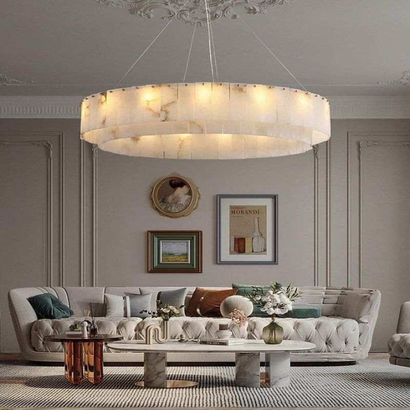 Janina Modern Alabaster Flake 2 tier Round Art Chandelier