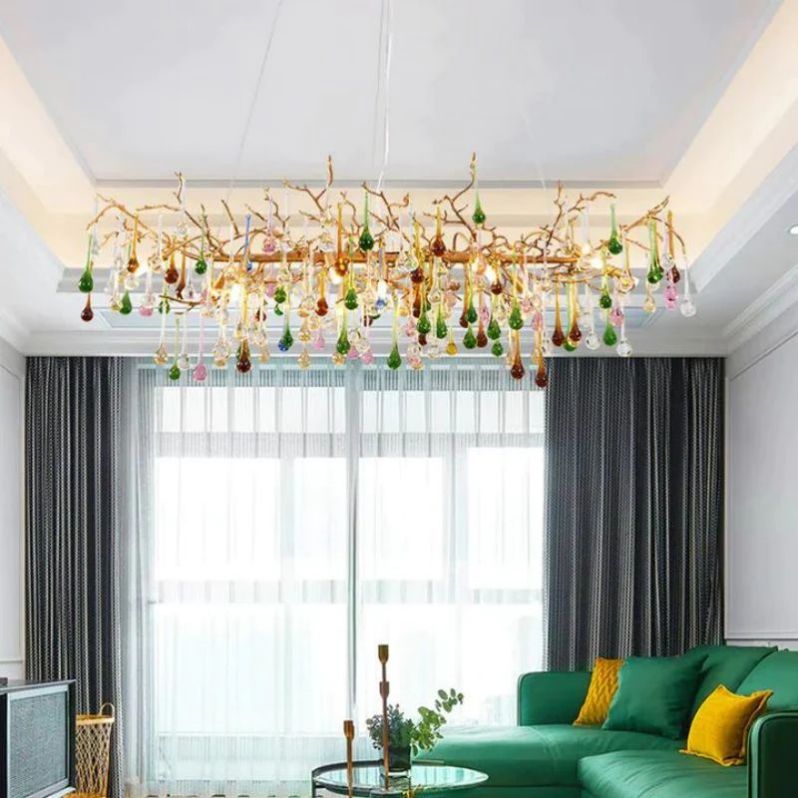 Teardrop Colorful Crystal Linear Branch Chandelier