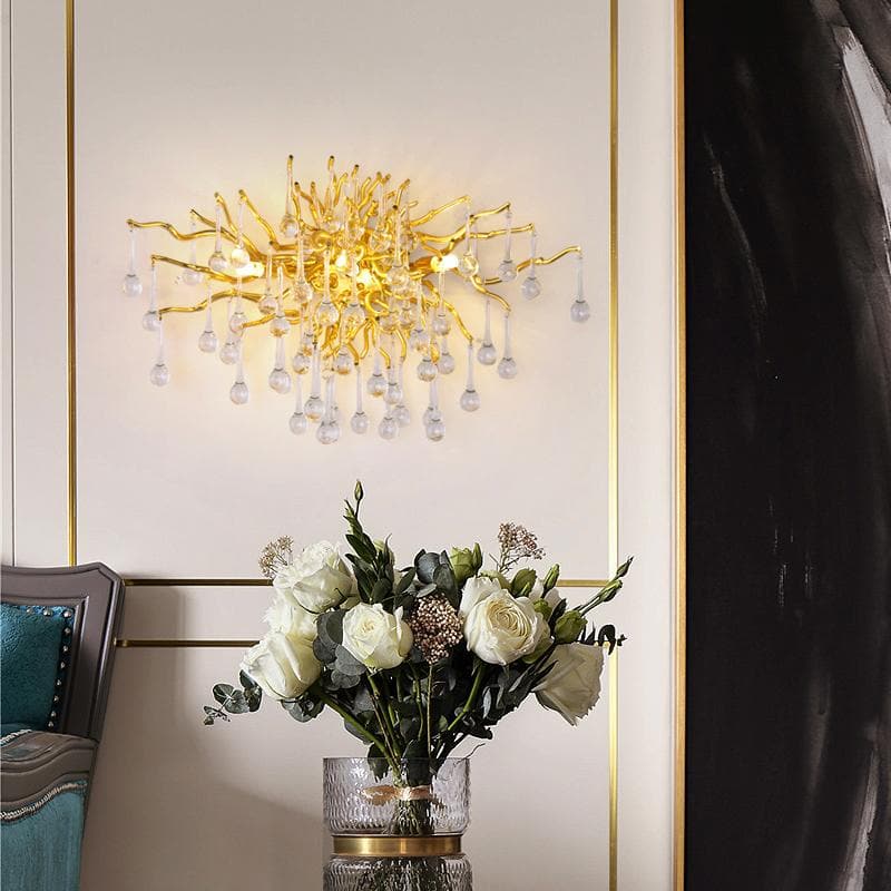 Teardrop Tree  Crystal Teardrop Wall Sconce Gold  17