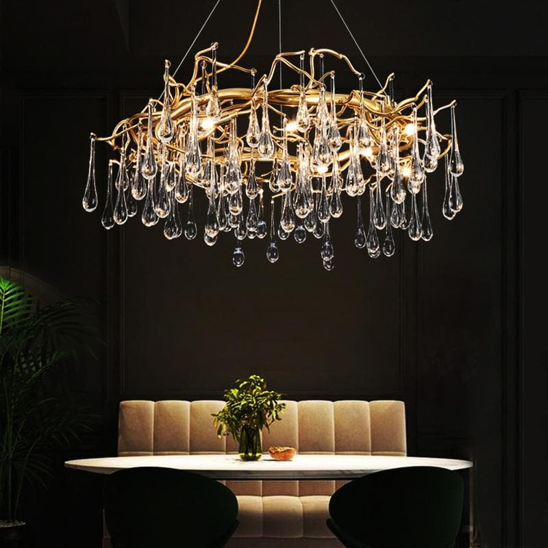 Branch Round  Long Teardrop Crystal  Chandelier