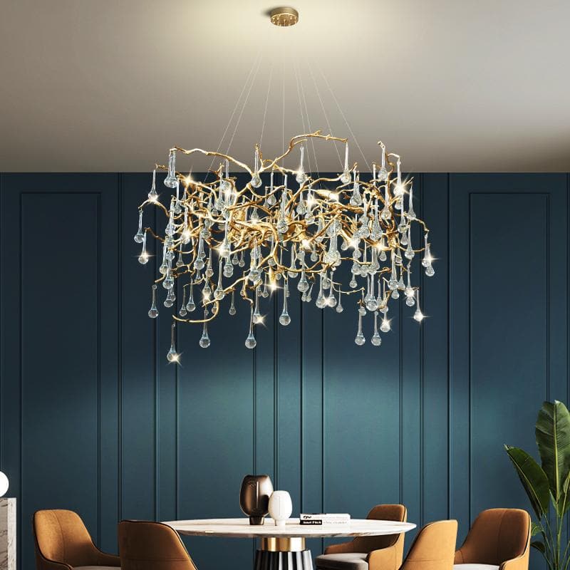 Teardrop Branch Brass Crystal Chandelier 31