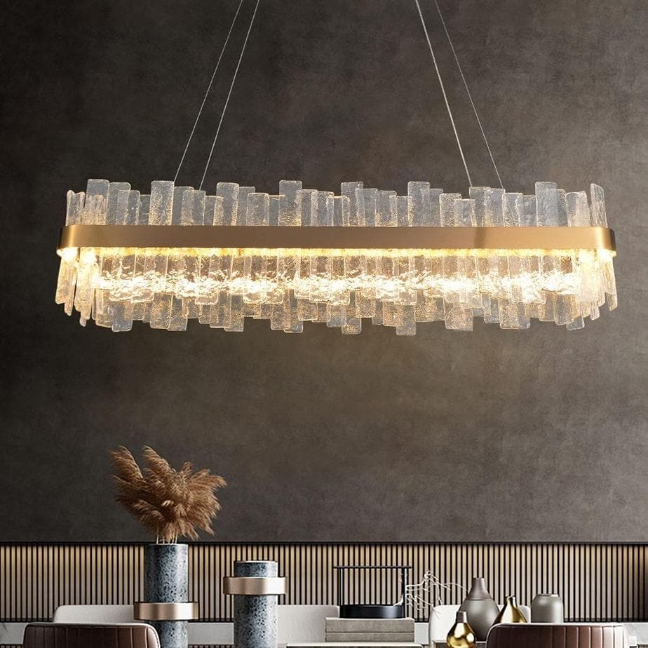 Flake Long Crystal Rectangle Golden Lamp Body Modern Chandelier 32