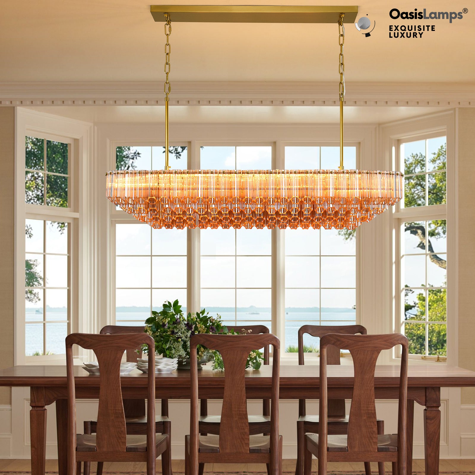 Ethereal Radiance Clear/Amber Rectangular Crystal Chandelier 43"L#glass color_amber,size_43in