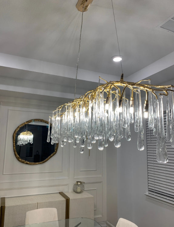 Teardrop Branch Chandelier Natural Engraved Brass Finish 49