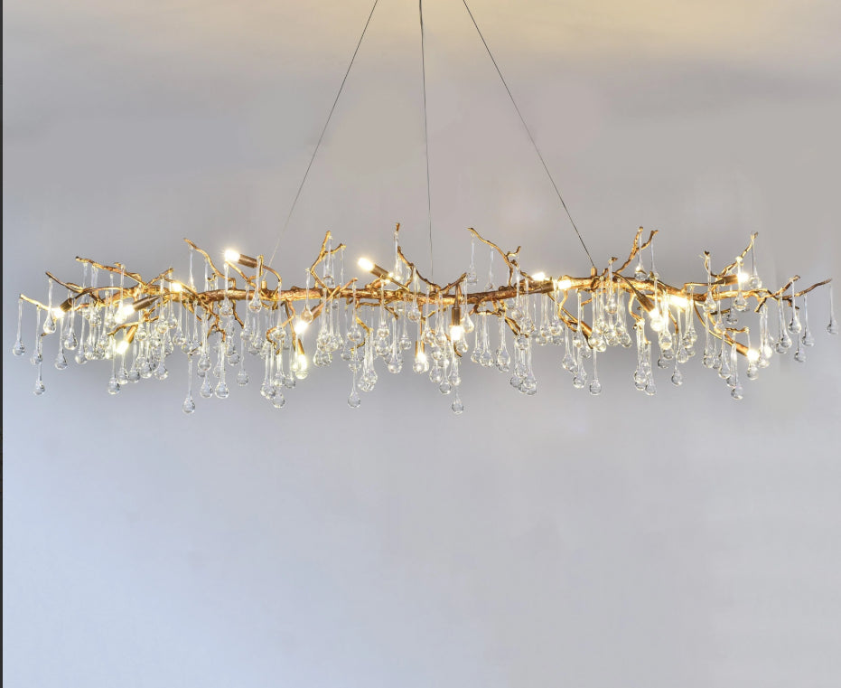Teardrop Branch Chandelier Natural Engraved Brass Finish 49