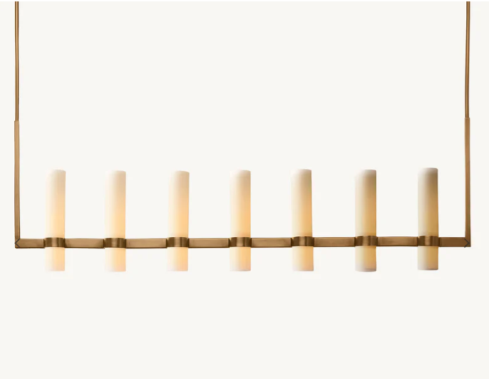 Ravelle Linear Milk Glass Chandelier 59"-  Lacquered Burnished Brass